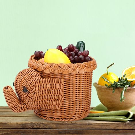 Panier rotin stockage éléphant dessin animé marron 30x20x16cm pour pain fruit en-cas serviethé table pic-nique 1 pièce (1/5)