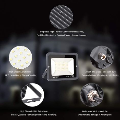 Spot LED extérieur 30W, éclairage de sécurité extérieur super brillant 5000LM, lumière blanche froide IP66 6000K, spot LED pour garage, jardin, terrasse, cour [Classe énergétique F]. (1/4)