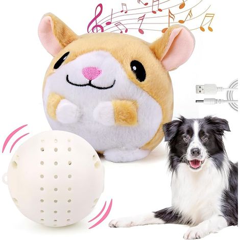 Jouet interactif pour chien, balle interactive pour chien avec roulement automatique, saut, vibration et ondulation, balle couineuse avec revêtement en peluche à mâcher et musique pour chiens de petit (1/5)