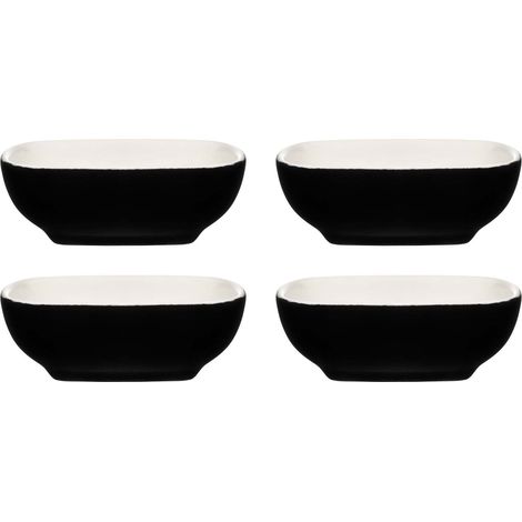 Steingut-Dipschalen, Schwarz/Weiß, 4er-Set, ofenfest