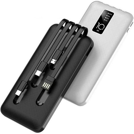 Power Bank 2000mAh cargador rápido portátil con 4 Cables USB Incluidos  Color: Negro