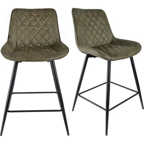 Lot 2 chaises de bar en tissu vert avec pieds en métal - MANHATTAN 2 (1/5)