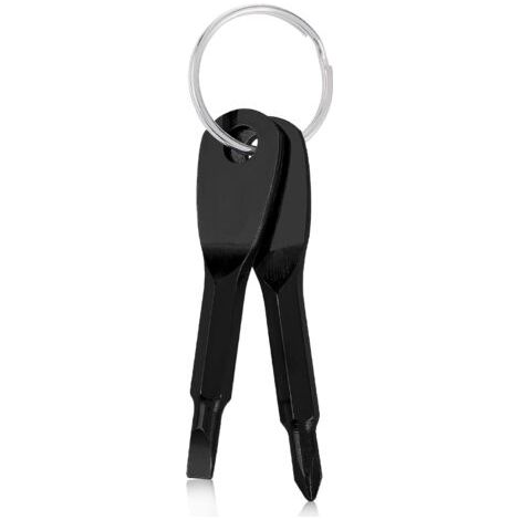 Tournevis Multifonction Porte-clés - 2 Pièces Ensemble Portable Tête Plate Cruciforme, Mini Tournevis pour Homme (Noir) (1/5)
