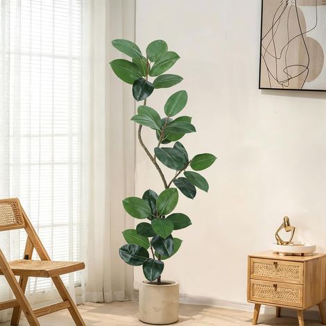 Arbre Artificielle Interieur 180 cm Plante Figuier Artificielle Fausse Plante Exterieur Haute Ficus Elastica Artificiel en Palstique Faux Arbre Décoration Salon Bureau Maison Jardin Balcon (1/5)