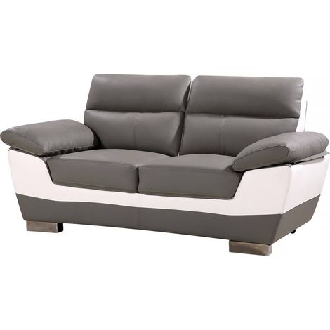 Sofá cuero reconstituido / PVC Dallas - 2 plazas Gris/Blanco