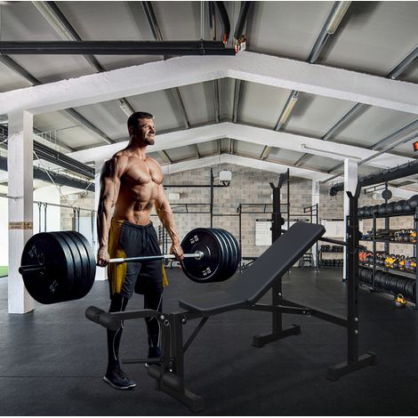 Krafttrainingsbank mit Squat-Rack, verstellbarer Rückenlehne, klappbar, 150 kg, schwarz HAVRYA (1/3)