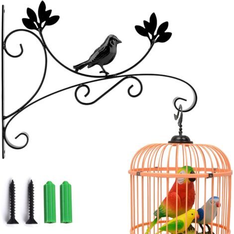 Suspension Mural Crochet Plante avec Vis Support Crochet Plante Lanterne Mangeoires d'oiseaux Panier de Jardin en Métal pour Décoration de Jardin Balcon (Oiseau) (1/5)