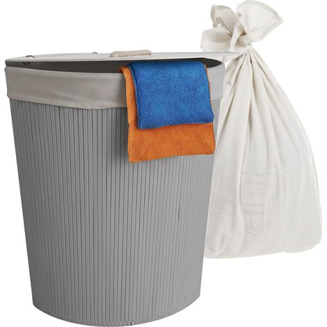 Cesto de ropa sucia Relaxdays con tapa, bambú, 80 l, plegable, (alto x ancho x fondo): 60 x 36 x 36 cm, esquinero, gris