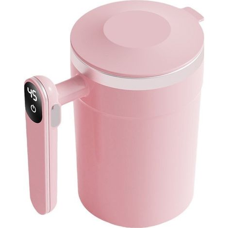 Tasse auto-mélangeuse 400 ml, tasse à agitation magnétique automatique, mug électrique en acier inoxydable avec affichage de la température, convient pour le café, le lait et le chocolat chaud (rose) (1/5)