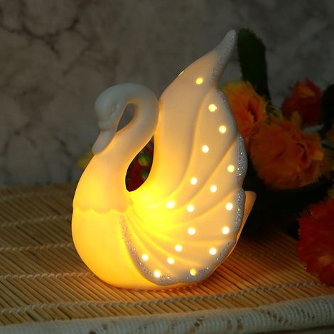 Hübsche, zierliche LED-Schwanenlampe aus Keramik für das Schlafzimmerregal mit Batterie (B) (1/5)