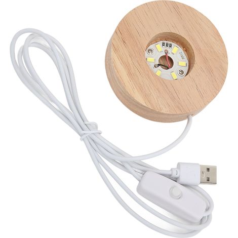 Socle lumineux LED rond en bois de chêne, interface USB, 2 cm d'épaisseur, lampe décorative lumineuse pour la maison, 5 V, lumière blanche.