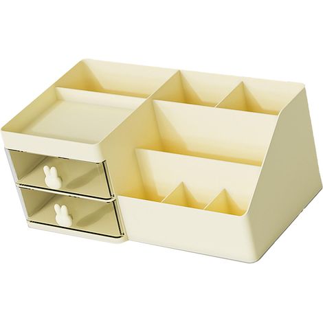 Organisateur de maquillage avec tiroirs et plusieurs compartiments, en plastique, grande capacité, pour rouges à lèvres et bijoux, jaune. (1/5)