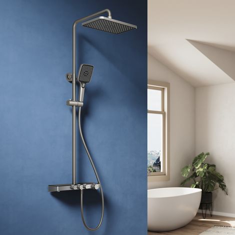 ELEGANT Bathroom Thermostatic Mixer Shower with Rotary Knob and 3 Modes, Double Square Showerheads