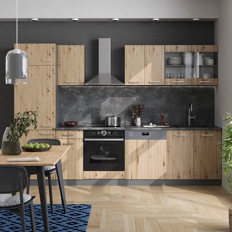 Cuisine R-Line, Chêne Artisan/Anthracite, 300 cm sans plan de travail, Vicco