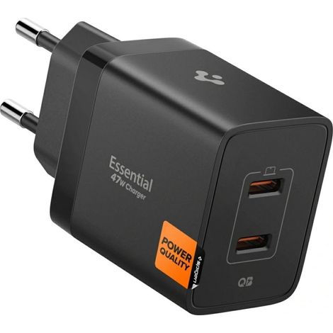 Caricabatterie da parete Spigen Essential EE472EU da 47 W con 2 porte USB-C, colore nero. (1/3)