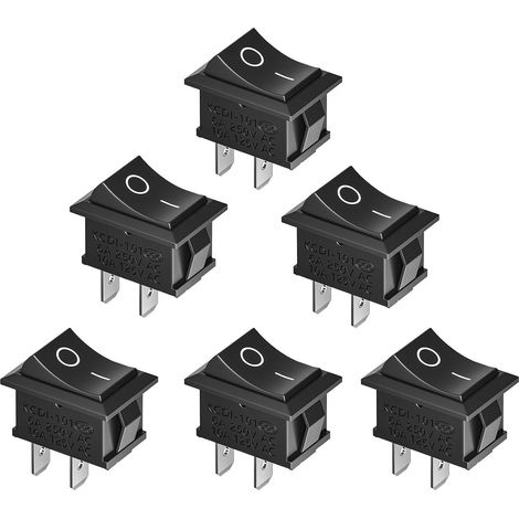 LaBlanc - Interruttore a bilanciere 6 pezzi, CA 6 A/250 V, 10 A/125 V, interruttore a bilanciere a 2 pin, mini interruttore a bilanciere CA, per auto, barca, elettrodomestici, nero (1/5)