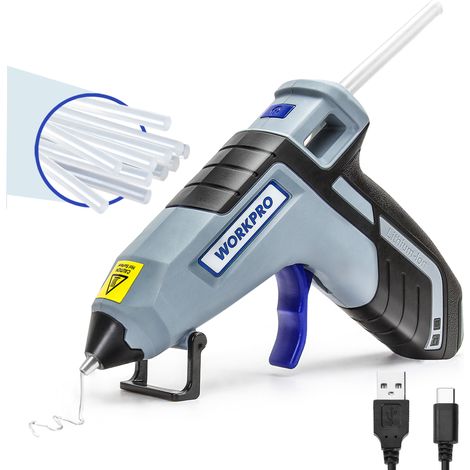 WORKPRO Pistolet à Colle Rechargeable 3,6 V, Pistolet à Colle sans Fil avec Batterie 2600 mAh et 20 Bâtons de Colle(7100 mm), Arrêt Automatique, Chauffage Rapide 100 S pour Bricolage, Art, Réparation (1/5)