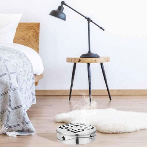 Support de Bobine de Moustique en Acier Inoxydable, Support Bobine de Moustique Porte-encens avec couvercle et poignée, Conteneur (1/4)
