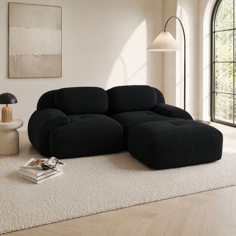 Sofá esquinero modular 208 x 178 x 70 cm de tela negra, sin montaje, salón - MEUBLIV (1/5)