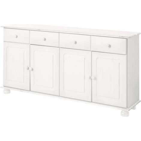 MetteBuffet avec 4 tiroirs et 4 portes en pin teinté blanc (1/4)