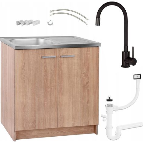 Küchenschrank 80x50 - Sonoma Eiche - mit Spüle und flexiblem Wasserhahn - praktisch und elegant (1/5)