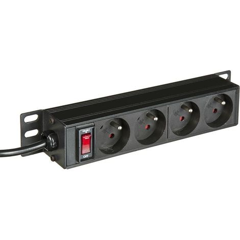 Multiprise PDU pour montage en rack 10 pouces, 4 prises CEE 7/5, fiche CEE 7/7