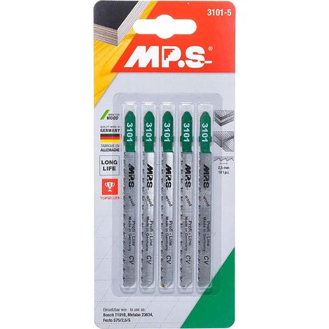 5 Lames scie Sauteuse CV (pour bois/plexi) Dents fraisées croisées Conique 75/100Mm - 2.5mm