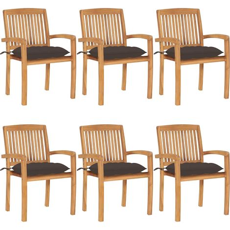 Lot de 6 Chaises de jardin empilables avec coussins - Chaises d'extérieur pour terrasse/jardin Teck solide BV296147 - BonneVie (1/5)