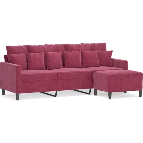 Canapé  Sofa à 3 places et repose-pieds Rouge bordeaux 180 cm Velours