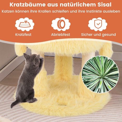 Arbol rascador pequeno con tematica de monstruos de 93 cm de altura y 2 cuevas para gatos rosa amarillo