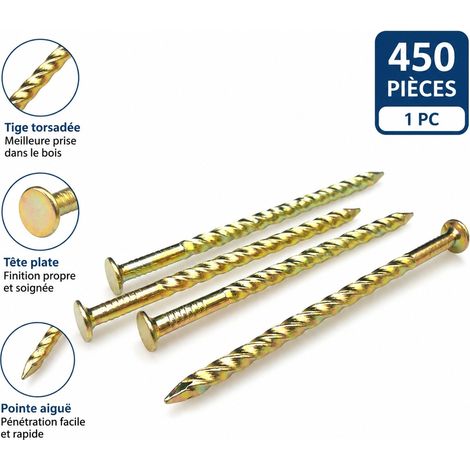 Clou Torsade 5 cm Fer pour Sol et Bois - Clou a Tete Large Visse Anti-Debattement - 450 Pieces 1 kg (1/5)