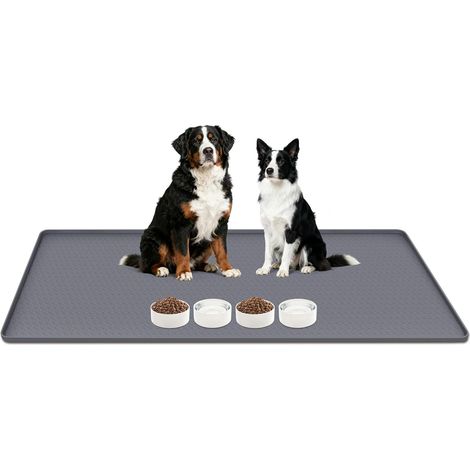 Tapis d'Alimentation pour Chien, 51 x 26 pouces Grand Tapis en Silicone avec rebord Surélevé Antidérapant pour Gamelles d'Eau et de Nourriture Facile à Nettoyer Protège Le Sol (Gris)