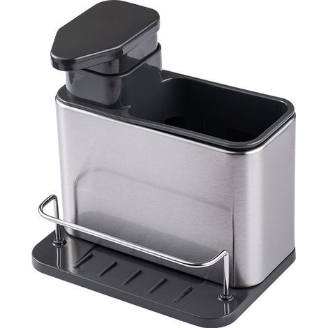 Distributeur de liquide vaisselle - Étagère de cuisine - Rangement de cuisine - Organisateur de comptoir - Distributeur de savon 3 en 1 - Porte-éponge - Porte-brosse noir - Organisateur d'évier - Acie (1/5)