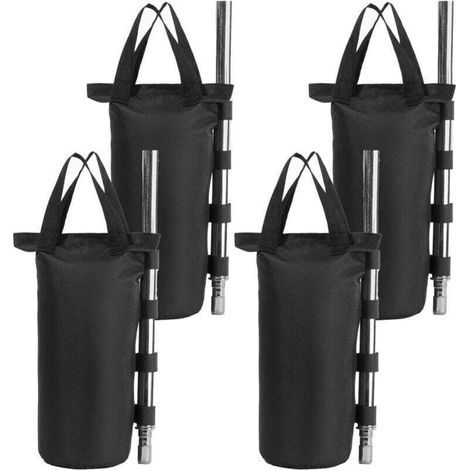 Lot de 4 sacs de lestage robustes à double couture - Poids de jambe pour auvent dépliant, tente, pieds lestés, sac de sable, sac d'extérieur noir (rond, 15 x 49 cm, noir). (1/4)