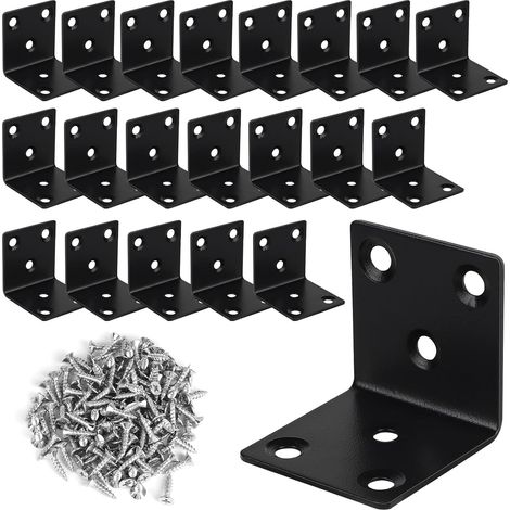20pcs Équerre d'Assemblage en Acier Inox 40 x 40 x 40mm, Equerre de Fixation Angle Droit Support de L avec 126pcs M416mm Vis, Équerres d'Angle à 90° Noir pour Fixation de Meubles en Bois (1/5)