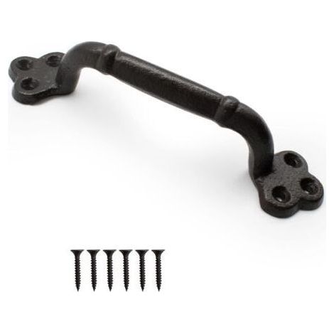 Black Sliding Door Handle, Wrought Iron Exterior Door Handle, Length 220mm, Vintage Door Handle with Screws, Suitable for Sheds, Garages, Barns, Closets (1/5)