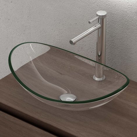doporro Aufsatzwaschbecken Glaswaschbecken BxTxH: 53,5x35,5x16cm in Transparent Glas Waschplatz Handwaschbecken Waschtisch Minerva08