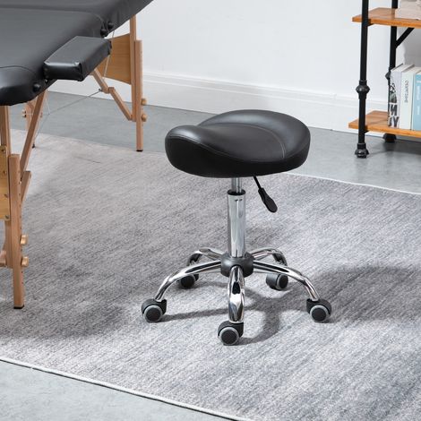 Taburete de salón con asiento tipo silla de montar, altura regulable, polipiel, 48x48x54-69cm, negro (1/5)