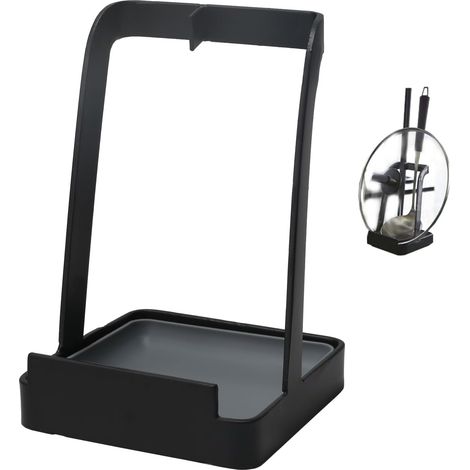 JSSEVN-Support de Couvercle et Repose-Cuillère en Acier - Support Multifonction pour Casserole avec Porte-Cuillère Noir (1/5)
