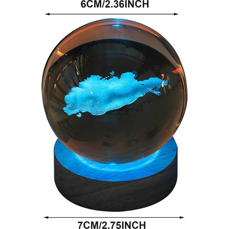 Boule Cristal 3D Nuage avec Socle Bois LED Multicolore Lampe de Nuit Décorative USB 6cm Ornement Lumineux Ambiance Douce (1/5)