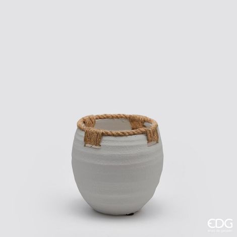 EDG Enzo De Gasperi Vaso in Terracotta con Corde H 15 Cm D 15 Cm Grigio – Vaso Decorativo Naturale Design Moderno