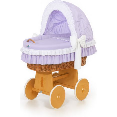 Cesta moisés de mimbre Bellamy con capota plegable - Ropa de cama natural y morada (1/3)