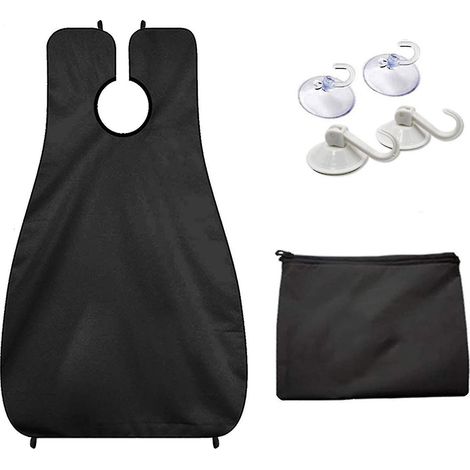 Bavoir de rasage pour homme, tablier de taille de barbe avec 4 ventouses et sac de rangement, accessoires de soin de la barbe, noir (1/5)
