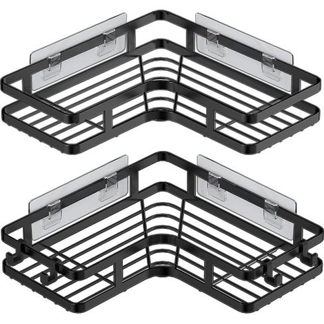 Eckregal, kein Bohren erforderlich, 2-teiliges Badezimmer-Aufbewahrungsset mit 4 Haken, Duschgelhalter und Shampoohalter (1/5)