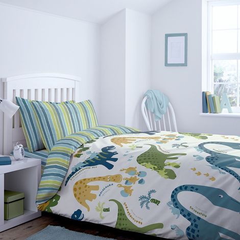 Dino Housse de Couette 135 x 200 + 80 x 80 cm + Drap-Housse Blanc 90 x 200 cm + 1 taie d'oreiller 80 x 80 cm Blanc (1/5)
