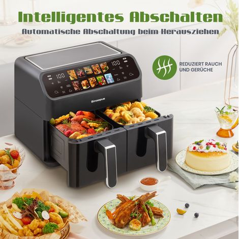 Friggitrice ad aria 9 L XXL a doppio cestello, 2000 W, display LED touch, 80-200 °C, nero DESVIAE (1/5)