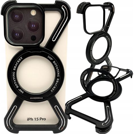 Custodia per iPhone 15 Pro Magsafe in metallo con supporto in titanio a 360° (1/5)