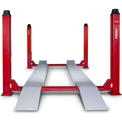 Mw Tools – Pont élévateur hydraulique 4 colonnes 3,5 t – Hauteur levée 1,8 m – Longueur plateau 4,5 m – Tension 3x400V – HB435