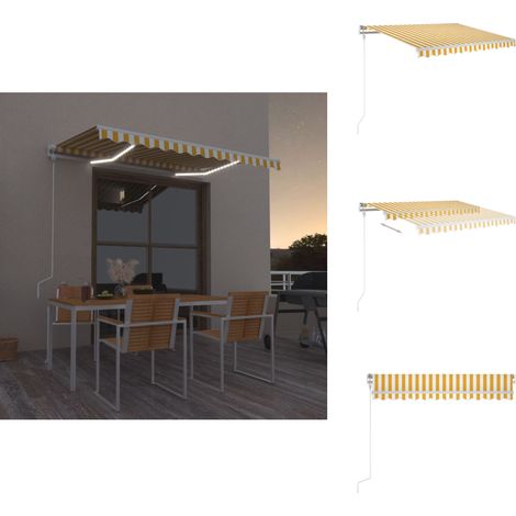 Auvent automatique capteur de vent et LED 300x250cm Jaune/blanc - Auvent - Parasol - Abri Solaire - Terrasse - Jardin (1/5)