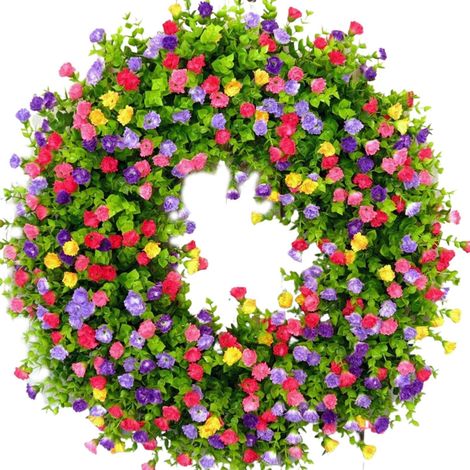Couronne de porte de 40 cm, couronne de fleurs artificielles décoratives printanières colorées, couronne murale pour porte d'entrée (Style A)-AquaForge (1/5)